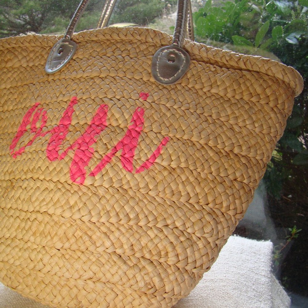 Straw with silver handles beach bag tote shoulder bag